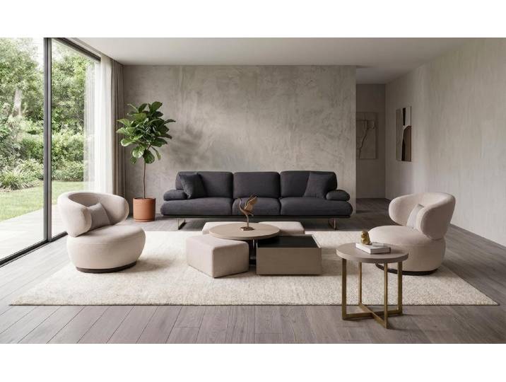 JVmoebel Polstergarnitur Sofa Set Sessel Couchtisch Hocker Beistelltisch Modern Edel, (Polstergarnitur, 7-tlg., 7-tlg)