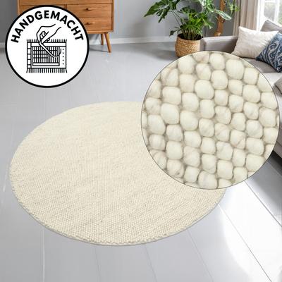 Wollteppich OTTO HOME "Wolly, Wolle, in Standard und Premium Qualität" Gr. 43, beige (natur), H:14mm Ø:120cm, Wolle, Teppiche, handgewebt, Handweb Teppiche, Skandi, Wohnzimmer, Schlafzimmer