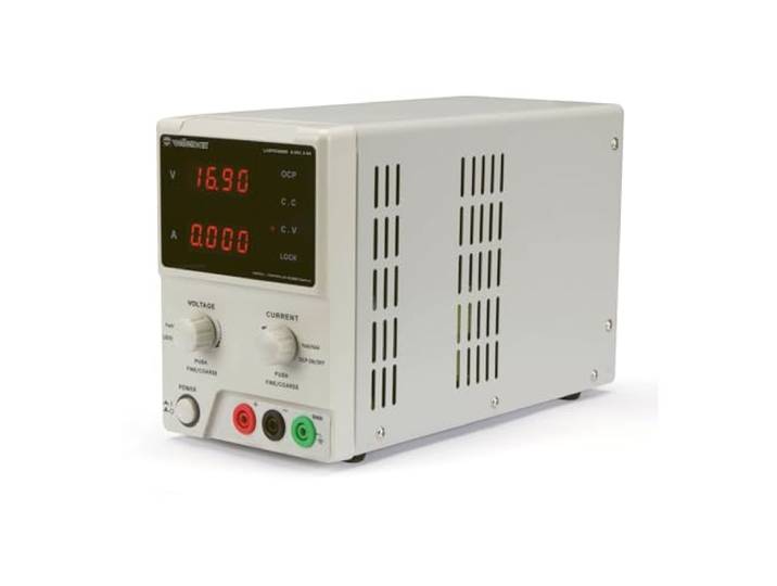 Velleman Laboratoriumvoeding, variabele DC-voeding, regelbaar, 0-30 VDC/0-5 A, stroombegrenzing, bescherming tegen kortsluiting, met zekering, twee 4-cijferige led-schermen
