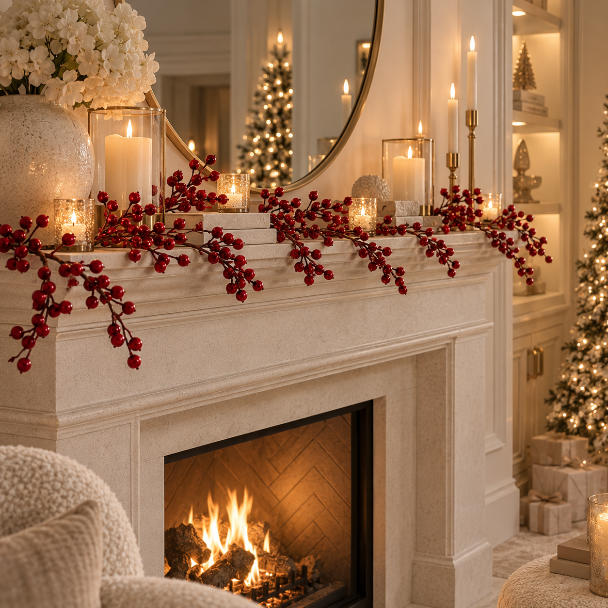 Faux Red Berry Decorative Garland - 1.8m