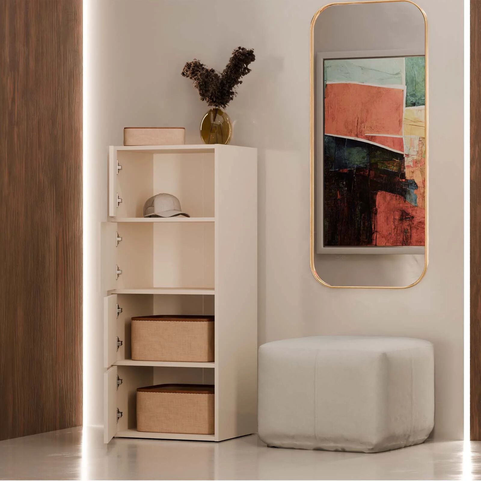 garneroarredamenti Mobile multiuso ingresso 50x119h cm scarpiera 4 ante cashmere Tyler