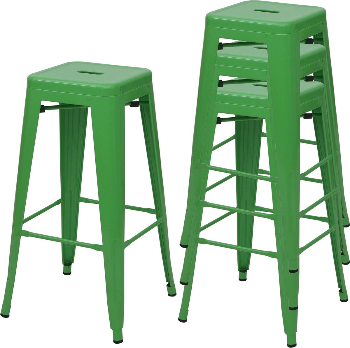 Set van 4 MCW barkrukken MCW-A73, industrieel metalen ontwerp, stapelbaar, groen