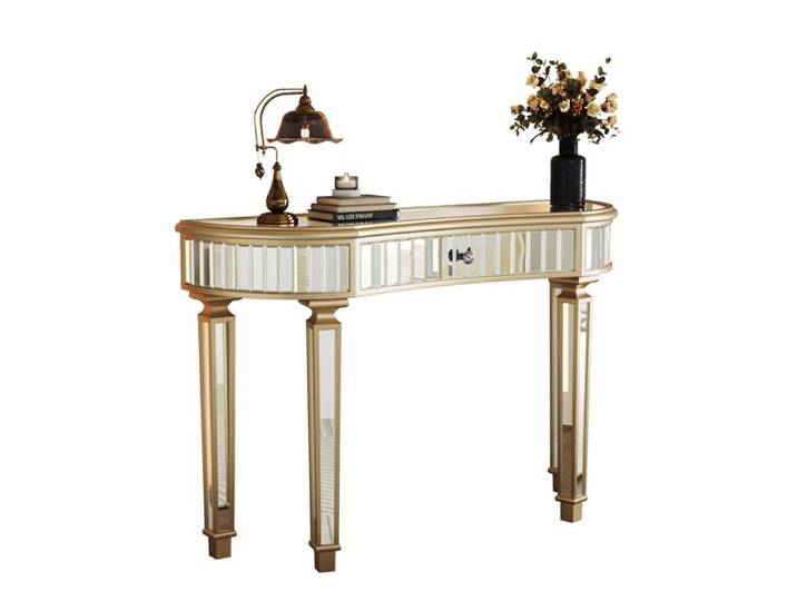 Console demi-lune miroir 120 cm avec tiroir verre rainuré doré argenté table d'entrée ou coiffeuse JOINERY