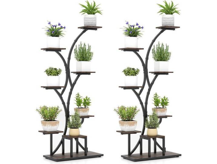 Lot de 2 Porte-Plantes 146 cm à 8 Niveaux COSTWAY Lampes de Culture à 10 Niveaux de Luminosité Minuterie Intérieur Extérieur