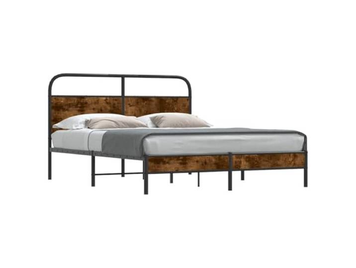 PUGYNBK Bettgestell 160 x 200 cm, Eiche rauchfarben Robustes Stahlgestell, Lattenrost, Kopfteil, ohne Matratze
