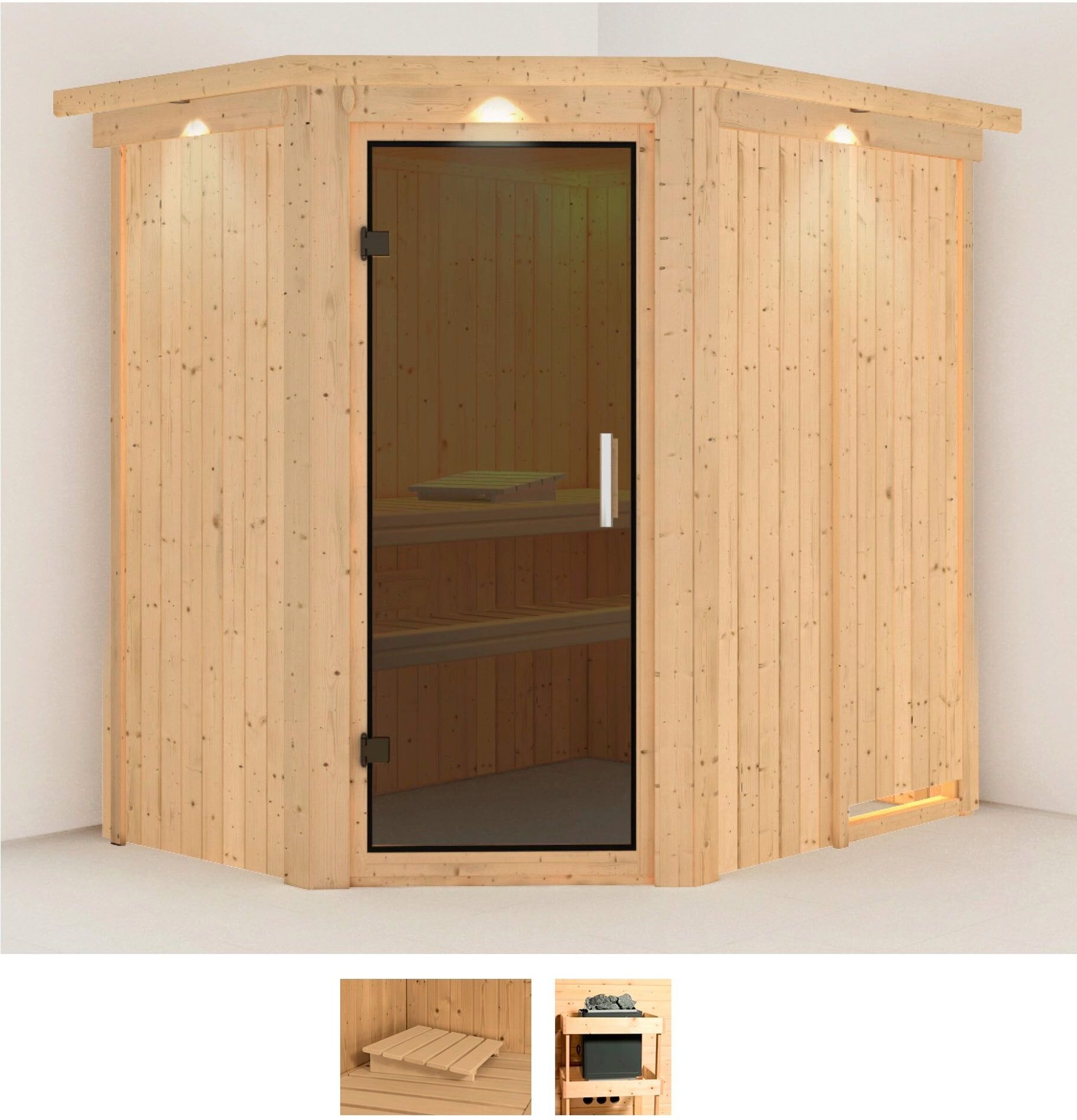 Sauna KARIBU "Swantje", beige (naturbelassen), ohne Ofen, (ohne Ofen), Saunen, ohne Ofen