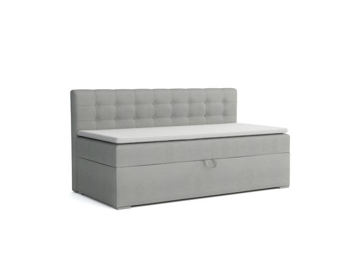 Deine Möbel 24 Boxbett Pati 100/200 Hellgrau mit Taschen-Federkernmatratze H4, Holz, 100x200 cm, Schlafzimmer, Betten, Boxspringbetten