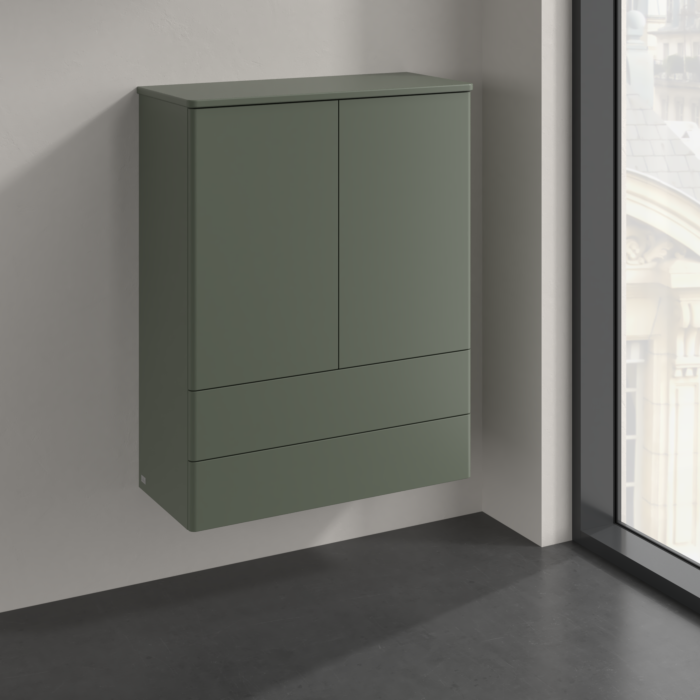 Villeroy und Boch Antao Highboard K47000HL 2 Türen, 814 x 1039 x 356 mm, Front ohne Struktur, Leaf Green Matt Lacquer / Leaf Green Matt Lacquer