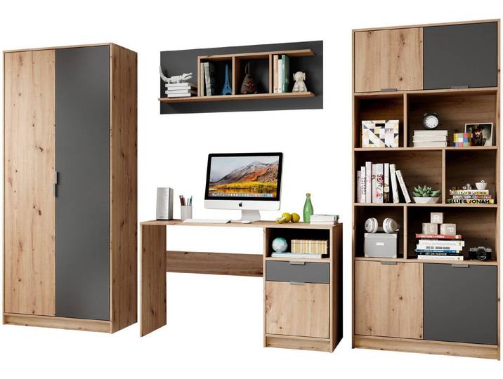 Begabino Jugendzimmer-Set Karla Kleiderschrank, Schreibtisch, Hängeregal, Standregal, (Set, 4-tlg), wahlw. mit Bett, anstelle des Tisches bestellbar, Artikelnr. 20676915