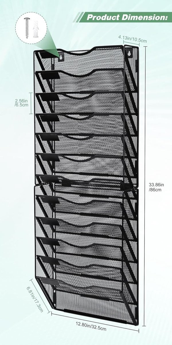 12-Tier Wand File Organizer voor A4 Documenten - Zwart