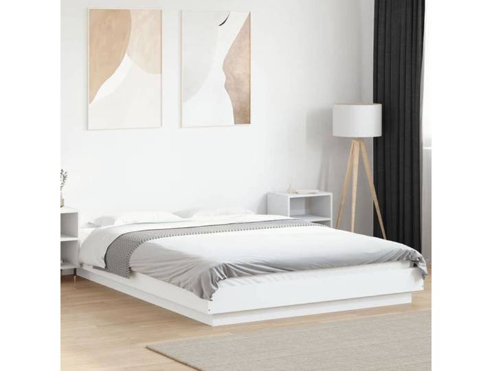Cadre de lit avec lumières LED - - 140x190 cm - Blanc - Lumières LED RVB - Bois d'ingénierie