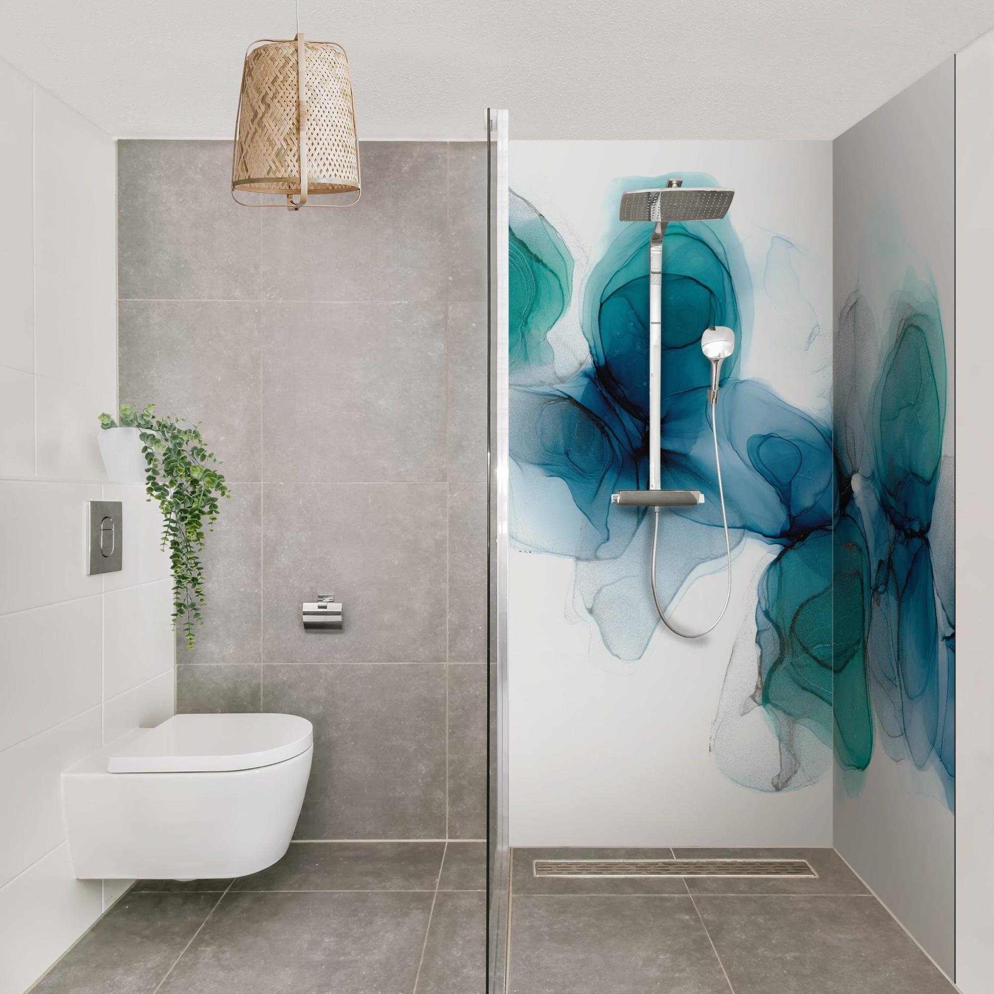 Duschrückwand originell selbstklebend - 0.61 mm Wandpaneel wasserfest Design türkis Aquarell Badrückwand fugenlos Premium matt 90x210 cm