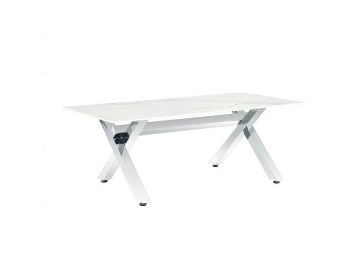 Table basse IXE Chrome & Verre Transparent 120x60x45 cm - Marbré blanc