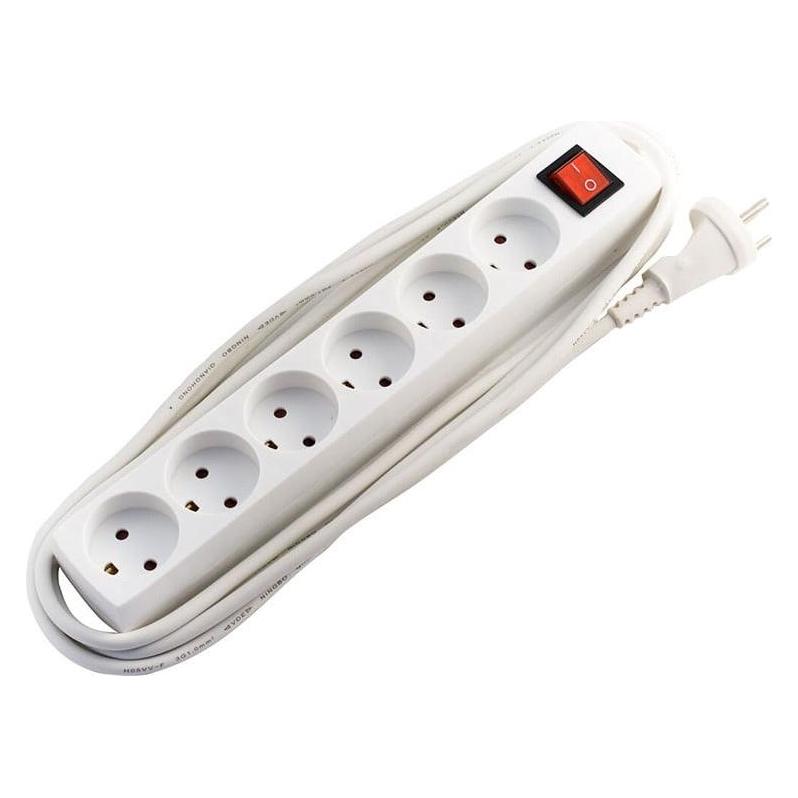Csdk SL Steckdose 6 rund mit Erde mit 3 m Kabel und Schalter10A 250V weiss (6x, 3 m) (8531105)