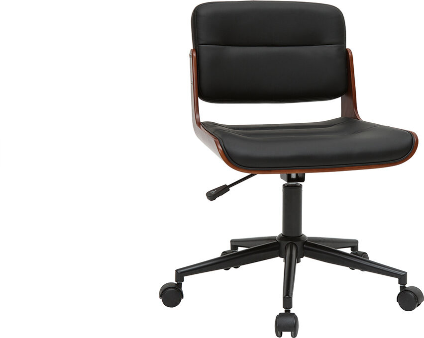 Miliboo Bürostuhl drehbar schwarz mit dunklem Holz ARAMON