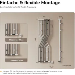 Emke Elektrischer Handtuchwärmer X-Design 580 W mit Smart-Steuerung, App & Timer, Heizkörper, Weiss, Grau