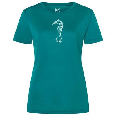 super.natural - Women's Sea Horse Tee - Merinoshirt Gr S pacific /weiß