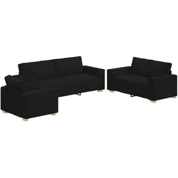vidaXL 3-tlg. Sofagarnitur mit Kissen Schwarz Stoff