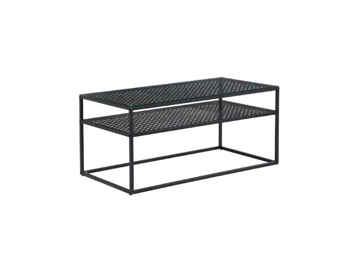 furnicato Couchtisch Glas Metall 100x50x45 cm Schwarz Transparent (1-St), Wohnzimmertisch mit Gitterstruktur und praktischer Ablagefläche