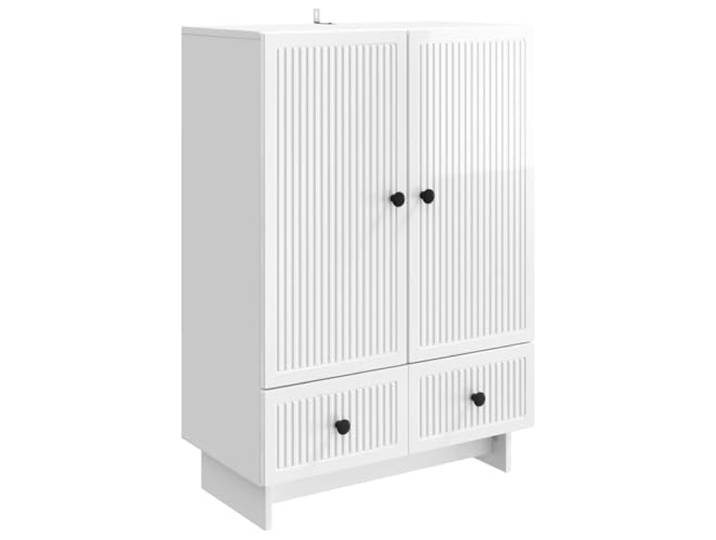 GKMBCVDFR Sideboard Hochglanz Weiß 66 x 34,5 x 95 cm Holzwerkstoff, Schubladen und Türen, Wohnzimmer, Essbereich, einfache Montage