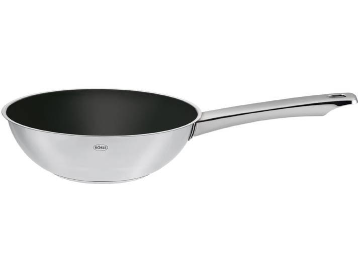 Wok RÖSLE MOMENTS , silber (silberfarben), B:29,5cm H:11cm L:49,4cm Ø:28cm, Pfannen, Wok, Antihaftversiegelung ProPlex, spülmaschinengeeignet, Ø28cm, Induktion