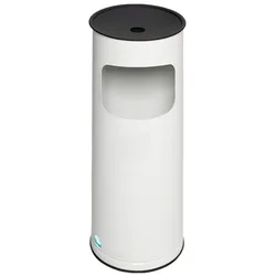 PROREGAL Klassischer runder Kombiascher | HxBxT 61x25x25cm | Verzinkter Stahl | Weiß | Mülleimer Aschenbecher Abfalleimer