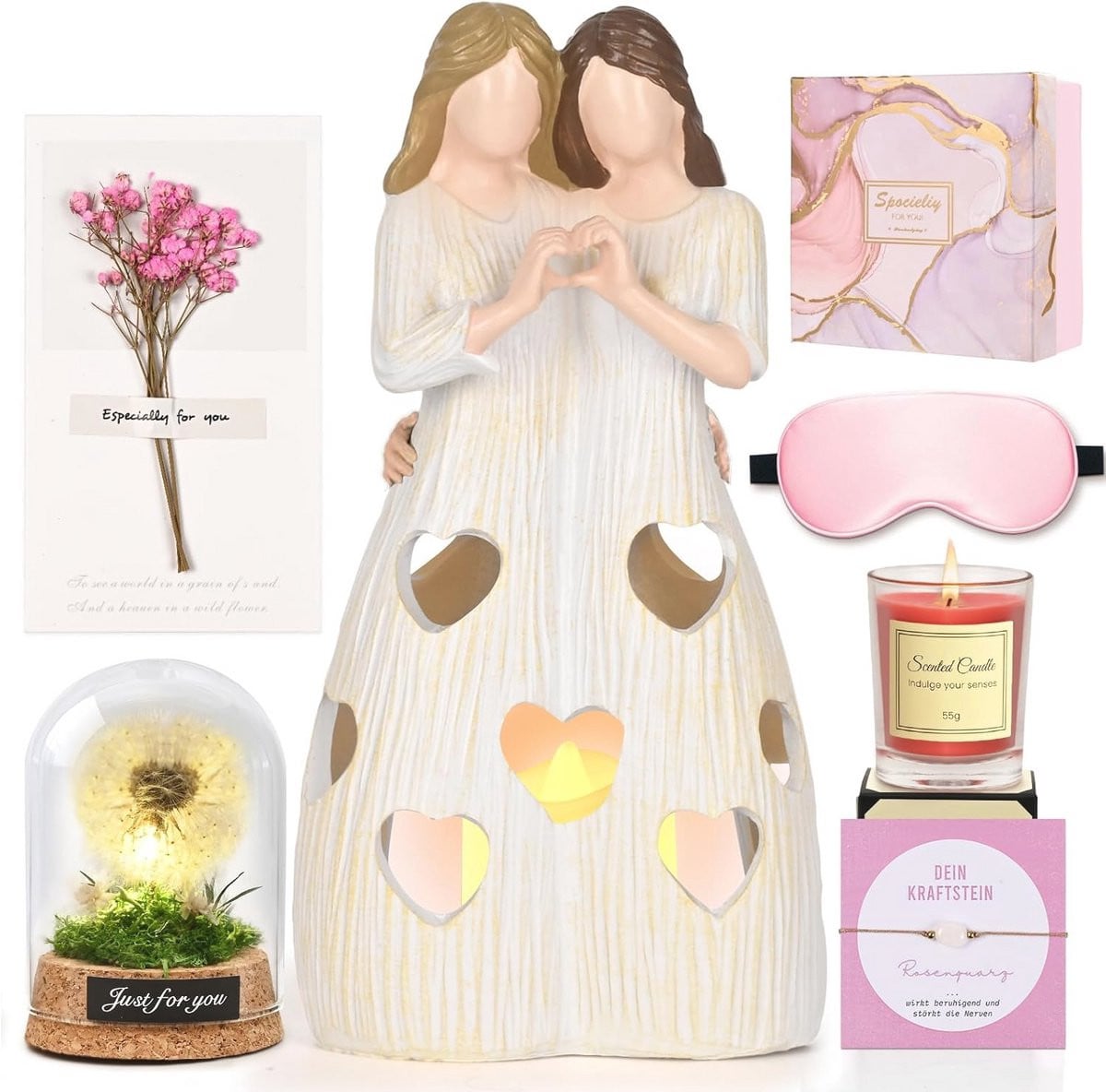 Cadeauset voor Moederdag met kandelaar en LED-kaars
