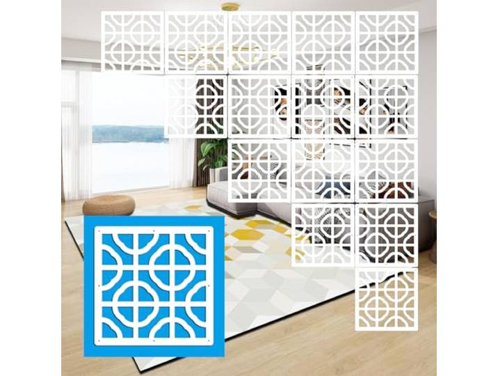 SCMYZLYD Hängende Raumteiler, Wood Plastic Hanging Room Divider Panels Hollow Multicolor Pack of Multiple Sizes(White,23Pcs)