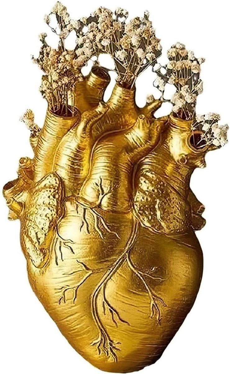Hartvormige Vaas Decoratieve Pot in Goud, Hoogte: 21 cm