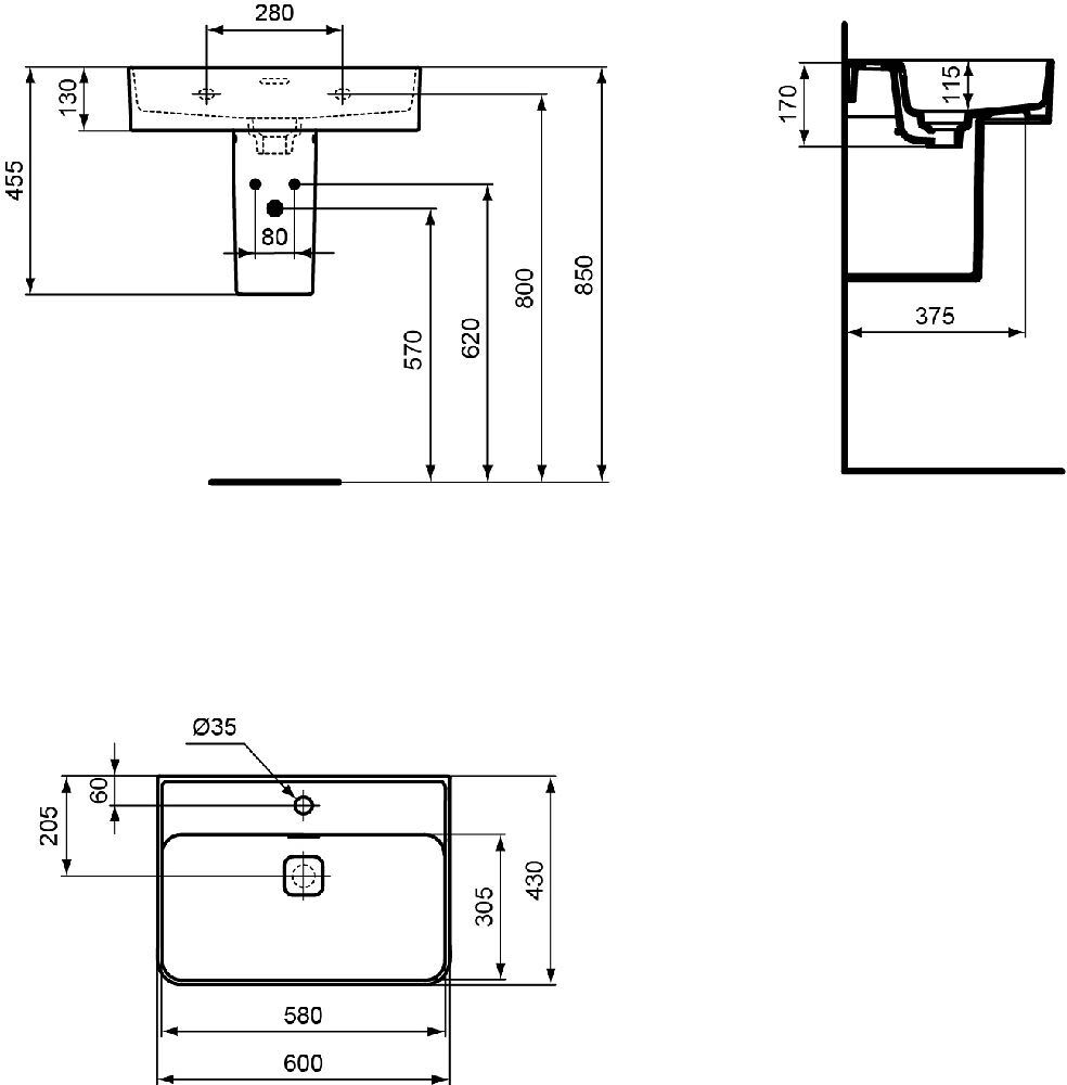 Ideal Standard II Waschtisch 60 cm geschliffen