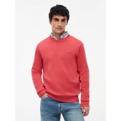 Strickpullover TOMMY JEANS "TJM SLIM FIT LIGHT SWEATER", Herren, Gr. L, rot (anthem rot), Strick, Obermaterial: 100% Baumwolle, slim fit normal, Rundhals, eingesetzt Rippstrickbündchen, Pullover Strickpullover, Slim fit mit Rundhalsausschnitt