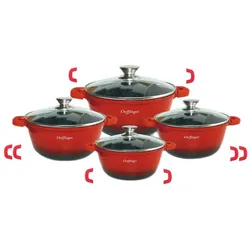 8 tlg Kochtopf Set Topf Induktion 20-24-28-32cm rot