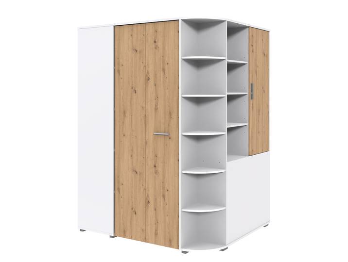 Armoire d'angle Joker 124 x 199 x 148cm Blanc/Imitation chêne Artisan