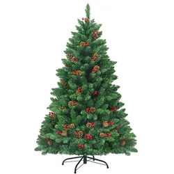 Costway 135 cm künstlicher Weihnachtsbaum mit warmweißen LED-Lichterketten, mit Metallständer, PVC-Nadeln