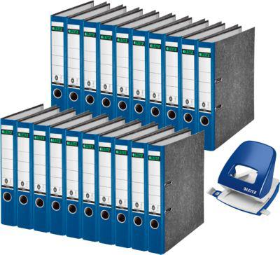 Ordner Leitz 1050, Rückenbreite 52 mm, 20 Stück + Locher Leitz 5008, 3 mm/30 Blatt, blau