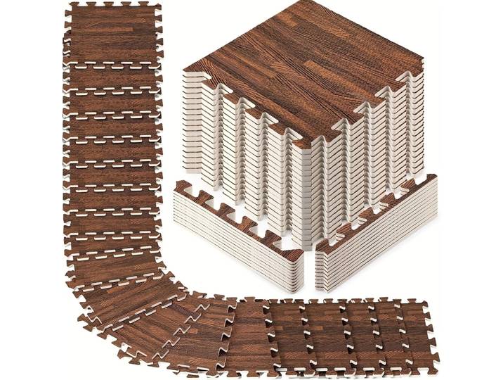 36 pièces de tapis de sol en mousse emboîtables style bois, dalles de sol durables antidérapantes pour chambre et salon