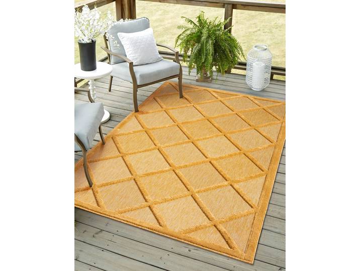 Outdoorteppich Amara, LAGERRÄUMUNG , gelb, B:200cm H:8mm L:300cm, Polypropylen, MYFLAIR MÖBEL & ACCESSOIRES, Teppiche, Outdoorteppich, Uni Farben, Hoch-Tief Effekt, Outdoor geeignet, Balkon, Terrasse