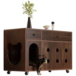 Merax Kommode, Katzentoiletten-Schrank mit abnehmbarer Sandablage, geruchsarm, Katzenklo Schrank / Kommode, 100x45x66 cm, Nussbaumfarbe