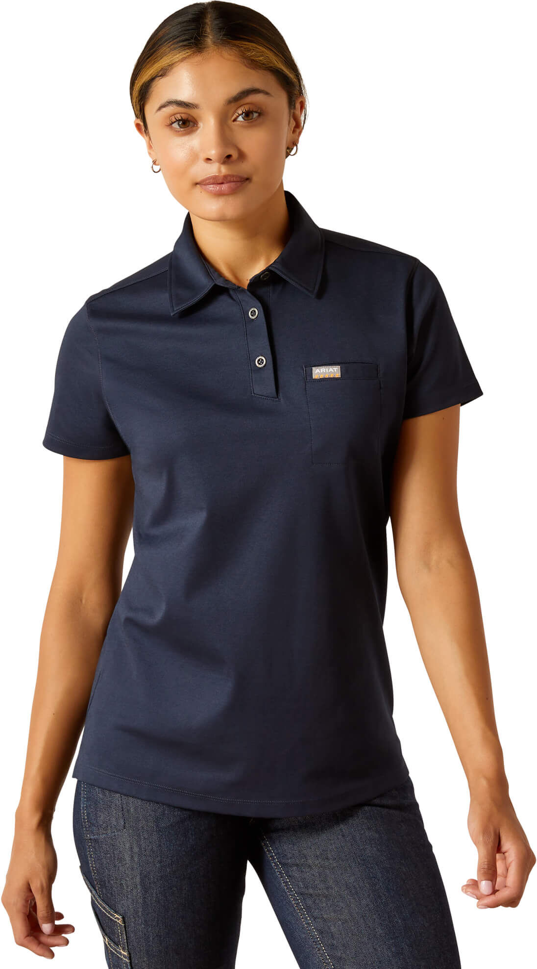 Women's Rebar Foreman Polo Shirt in Navy, Size: Large by Ariat
