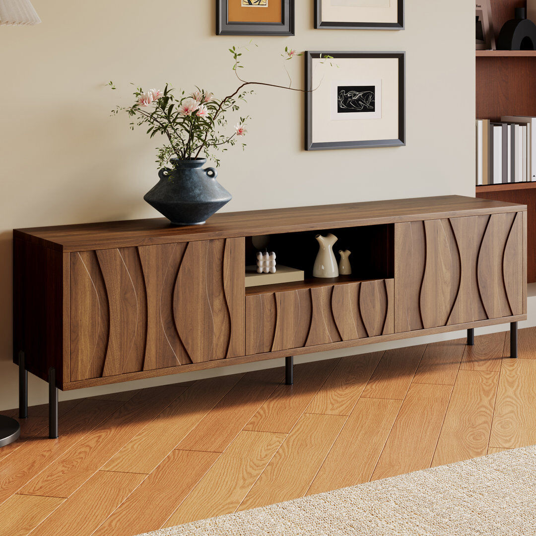 Metro 160cm Modern Wave-Door TV Cabinet, Double Doors, Flip Doors & Cable Openings Brown 65"
