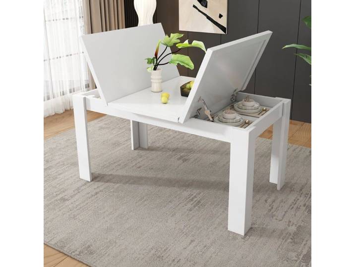 Table à manger Logidon 120x70 cm avec rangement MDF blanc