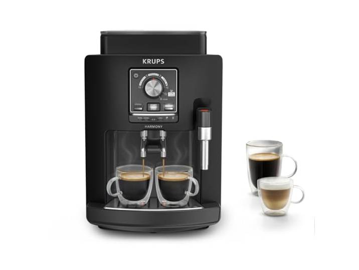 KRUPS Harmony Kaffeevollautomat mit Milchaufschäumdüse 4 Kaffeespezialitäten, intuitive Bedienung, automatische Reinigung, kompaktes Design, Schwarz, EA5088E0