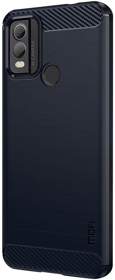 Nokia C22 Mofi Brushed Carbon Fiber Fleksibelt Plastik Bagside Cover - Blå