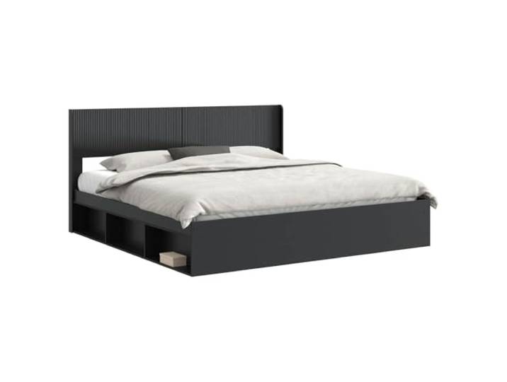PUGYNBK Bettgestell mit Stauraum und Kopfteil, Schwarz Hochwertiges Holz, Lattenrost, integrierte Fächer, Reinigung mit feuchtem Tuch, einfache Montage