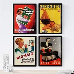 POSTER Set mit 4 Jahrgang Anzeigen mit Frauen A4 Rahmenlos