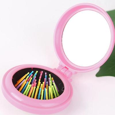 Inspired Deals Portable Folding Mirror Comb With Scalp Massage Brush Travel Hair Brush Mirror Compact Design pink