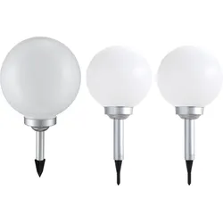 Solarlampe Solarleuchte Kugelleuchte Gartenlampe Kugellampe Wegeleuchte, Erdspieß IP44 Wetterfest Akku, weiß silber, 4x LED warmweiß