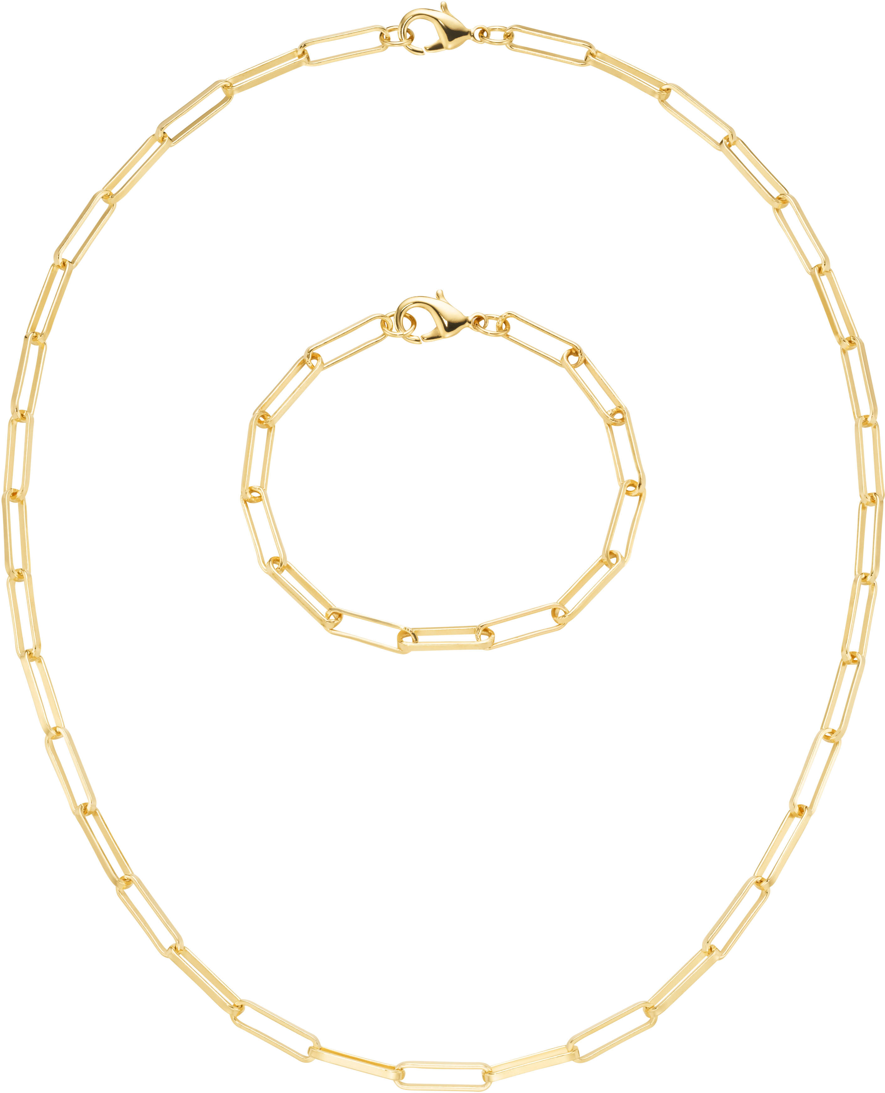 Ketten und Armband Set FIRETTI "Multipack Schmuck Geschenk Armkette Halskette Langankerkettenglieder", gold (gelbgoldfarben), Schmuck_Sets, Damen, Messing, Ketten und Armband Set gelbgoldfarben Einheitsgröße