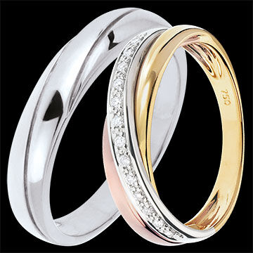 Edenly Saturne Trauring-Duo â€“ WeiÃŸgold, Drei GoldtÃ¶ne & Diamanten â€“ 18-ka