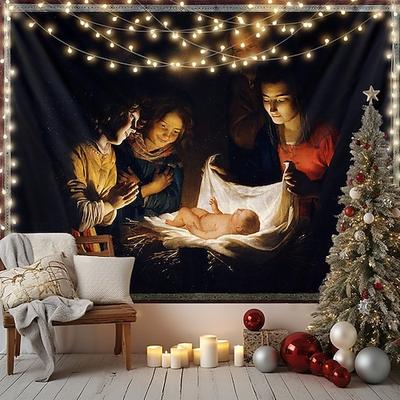 Weihnachts Hängeteppich Geburt Krippenszenen große Wandkunst Wandmural Dekoration Decke Vorhang Feiertags Zuhause Schlafzimmer Wohnzimmer Feier Dekoration Festlicher Winter Feiertags Schmuck